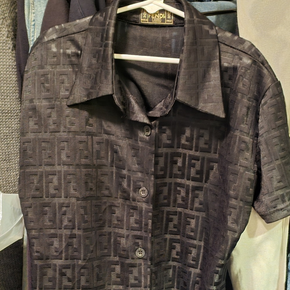 Fendi Zucca monogram button-down polo short sleeve beautiful condition